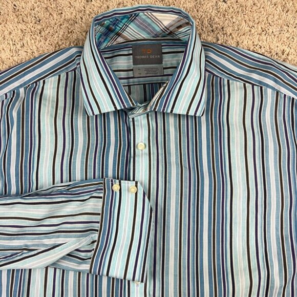 Thomas Dean Shirt Long Sleeve Size XL Button Up Mens Blue Purple Striped - Picture 3 of 7